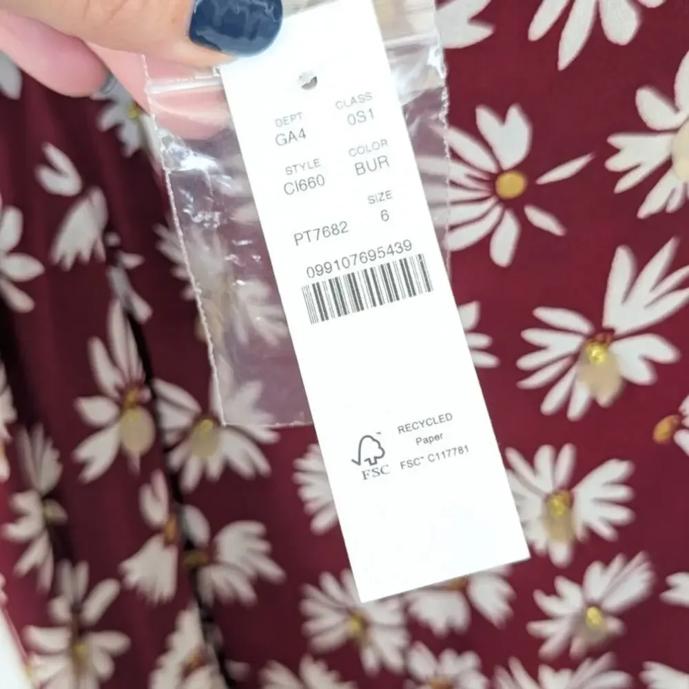 J.Crew Collection Slip Daisy Midi Dress CI660 Womens 6 Burgundy Sleeveless NWT